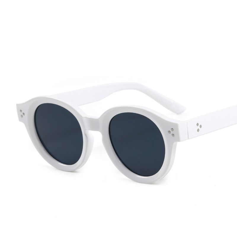 Fashion Gray Frame With White Frame Round Frame Rice Nail Sunglasses