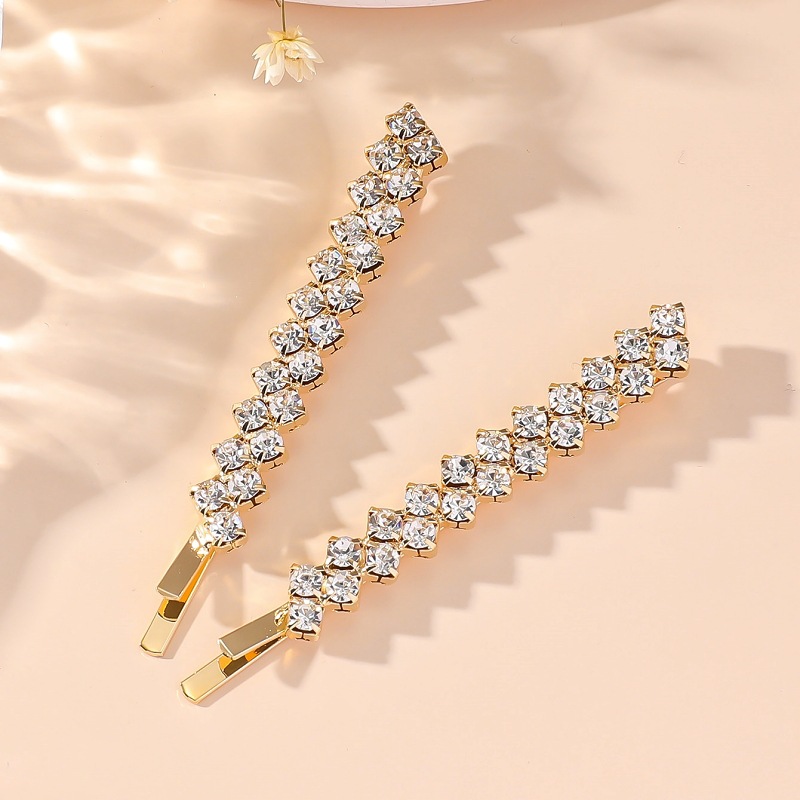 Fashion White Diamond Gold Pair Geometric Diamond Hairpin Set
