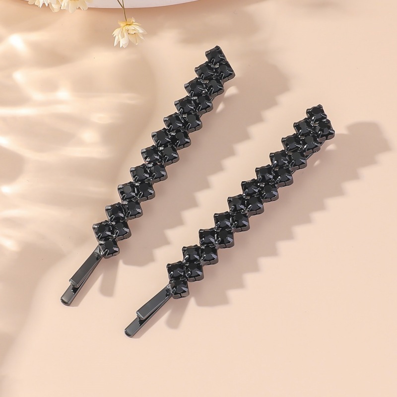 Fashion Black Diamond Black Pair Geometric Diamond Hairpin Set