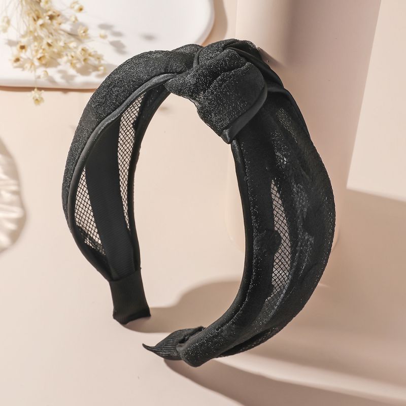 Fashion Black Mesh Knotted Wide-brimmed Headband