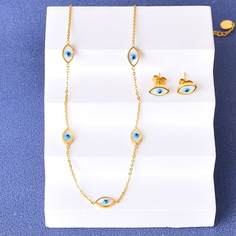 Fashion Eyes Two Piece Set Oval Eyes Shell Necklace Earring Set
