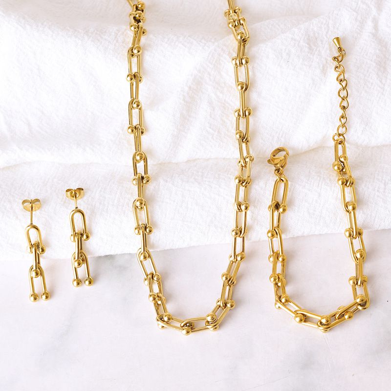 Fashion Three Piece Set U-shaped Horseshoe Chain Necklace Earrings Bracelet 4-piece Set