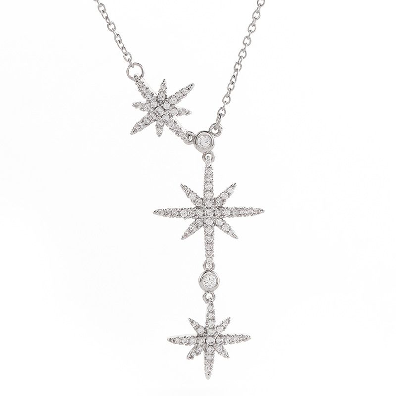 Fashion Silver Zirconia Starburst Pendant Necklace