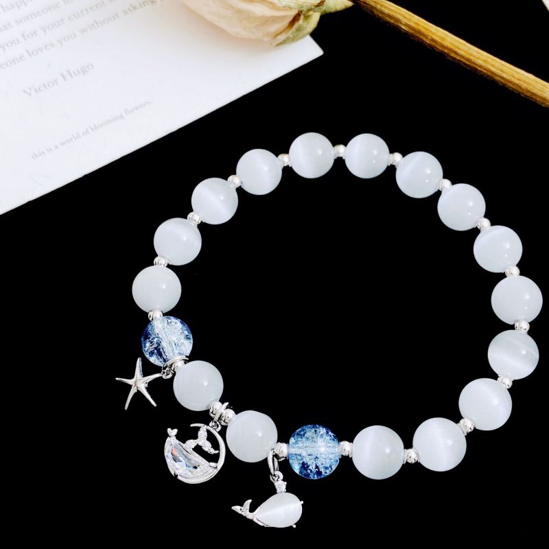 Fashion Silver (real Gold Plating To Preserve Color) Opal Beaded Starfish Whale Pendant Bracelet