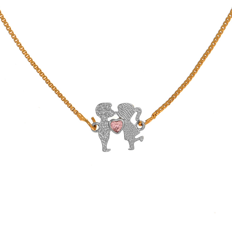 Fashion Silver Copper Inlaid Zircon Love Necklace For Boys And Girls
