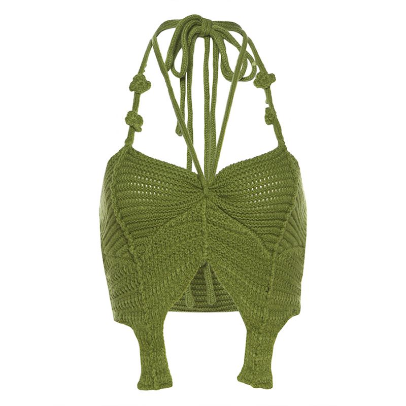 Fashion Green Polyester Halterneck Knitted Camisole