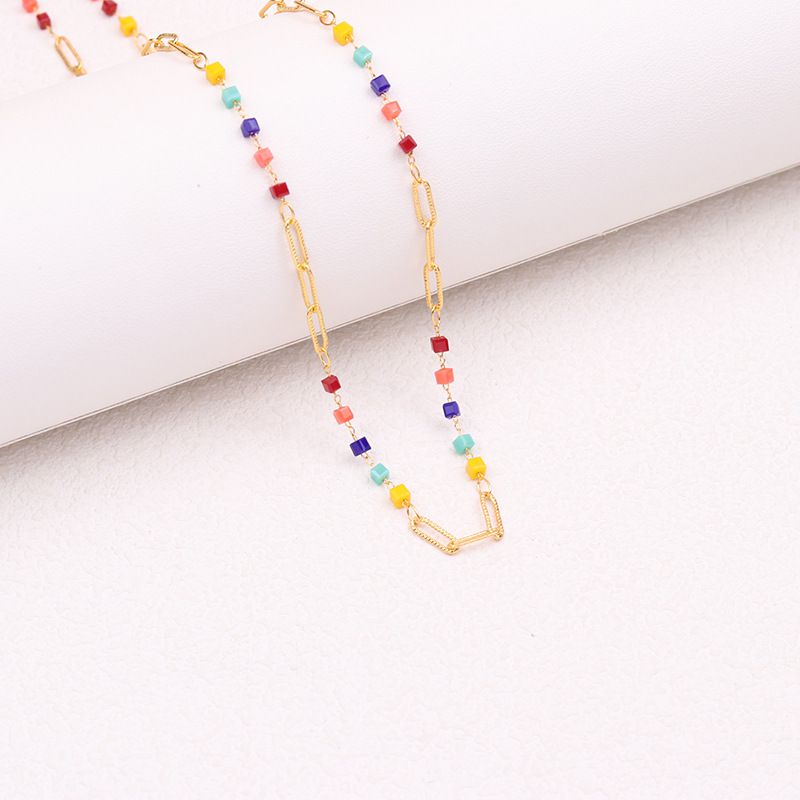 Fashion Colorful Small Square-necklace Copper Colored Small Square Necklace