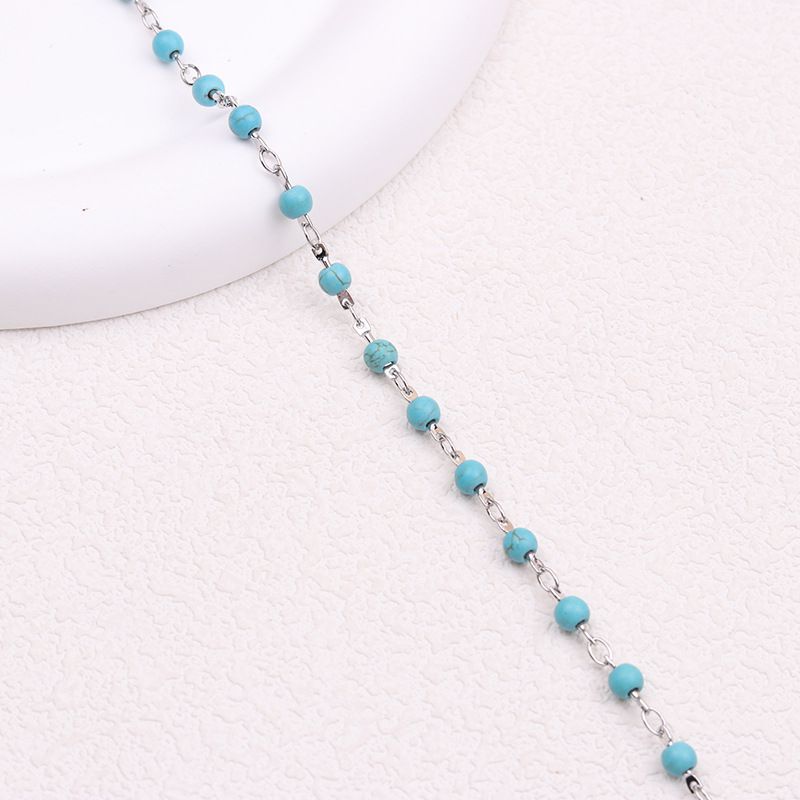 Fashion Blue Rice Beads-anklet Copper Rice Bead Chain Anklet