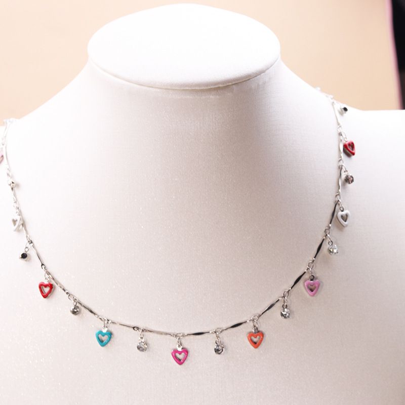 Fashion Colorful Love-necklace Copper Diamond Oil Dripping Love Necklace