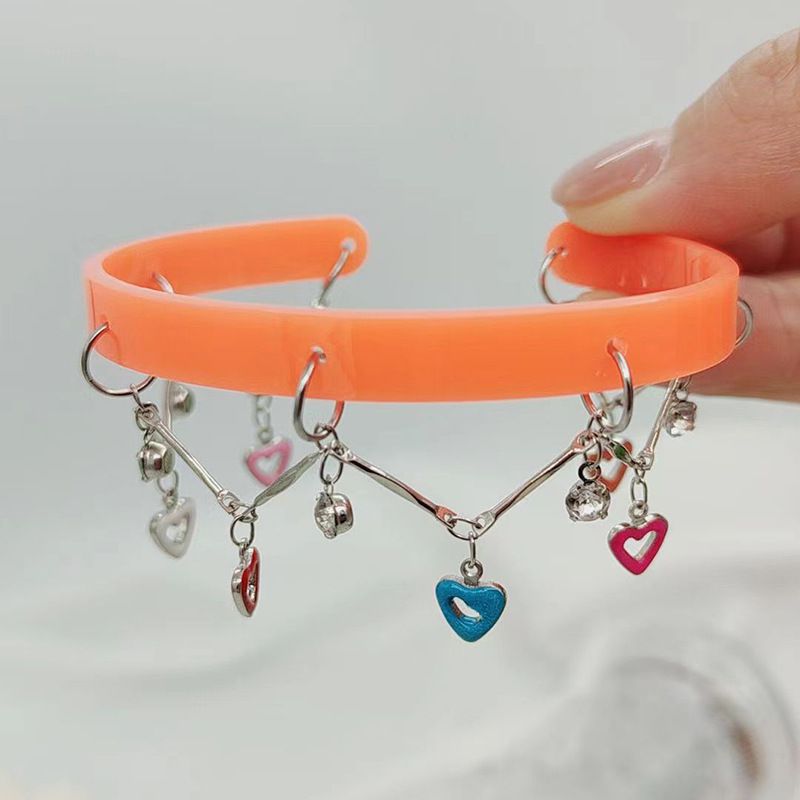 Fashion Orange Metal Diamond-drip Oil Love Acrylic Open Bracelet