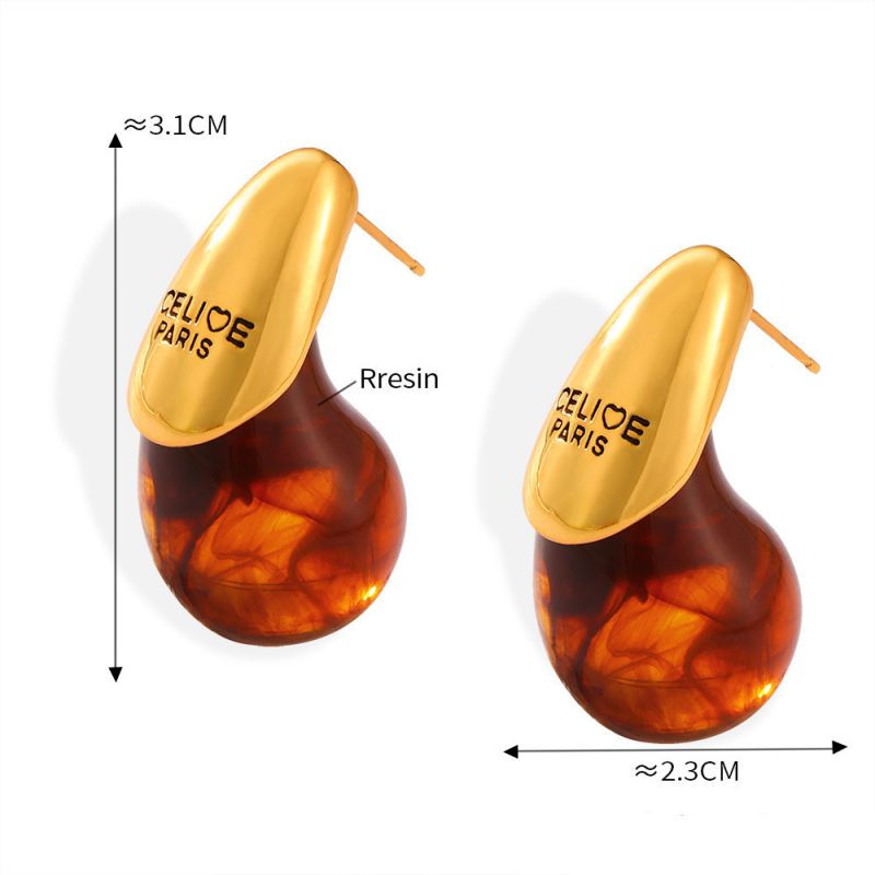 Fashion Gold Copper Amber Stud Earrings