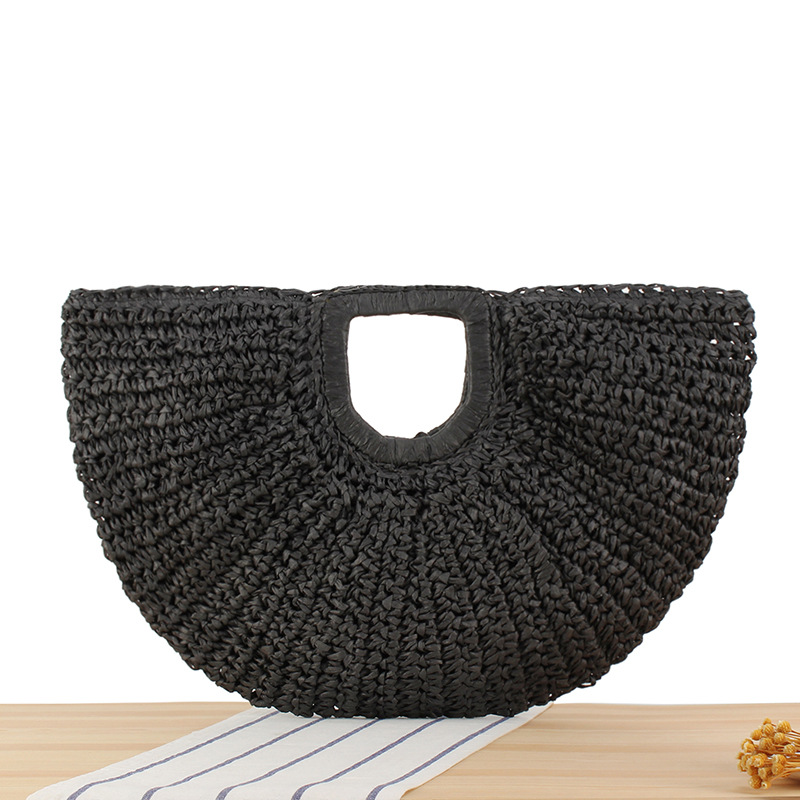 Fashion Black Straw Large Capacity Handbag