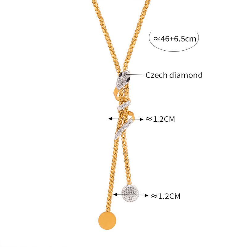 Fashion Golden 2 Titanium Steel Diamond Snake Necklace