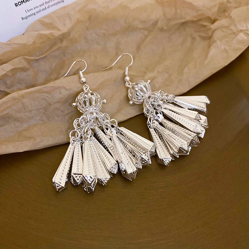 Fashion Ear Hook-silver Round Wind Chime Tassel Earrings