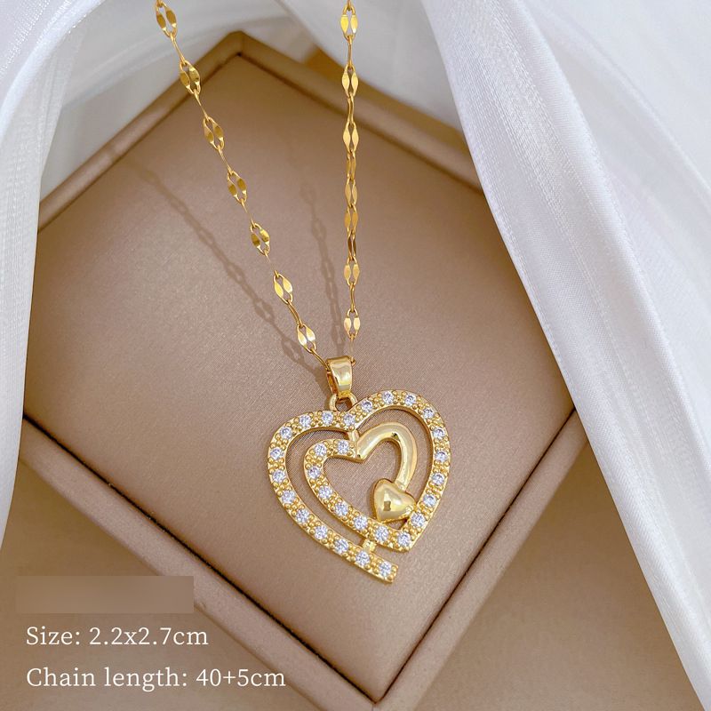 Fashion Gold Titanium Steel Diamond Love Necklace