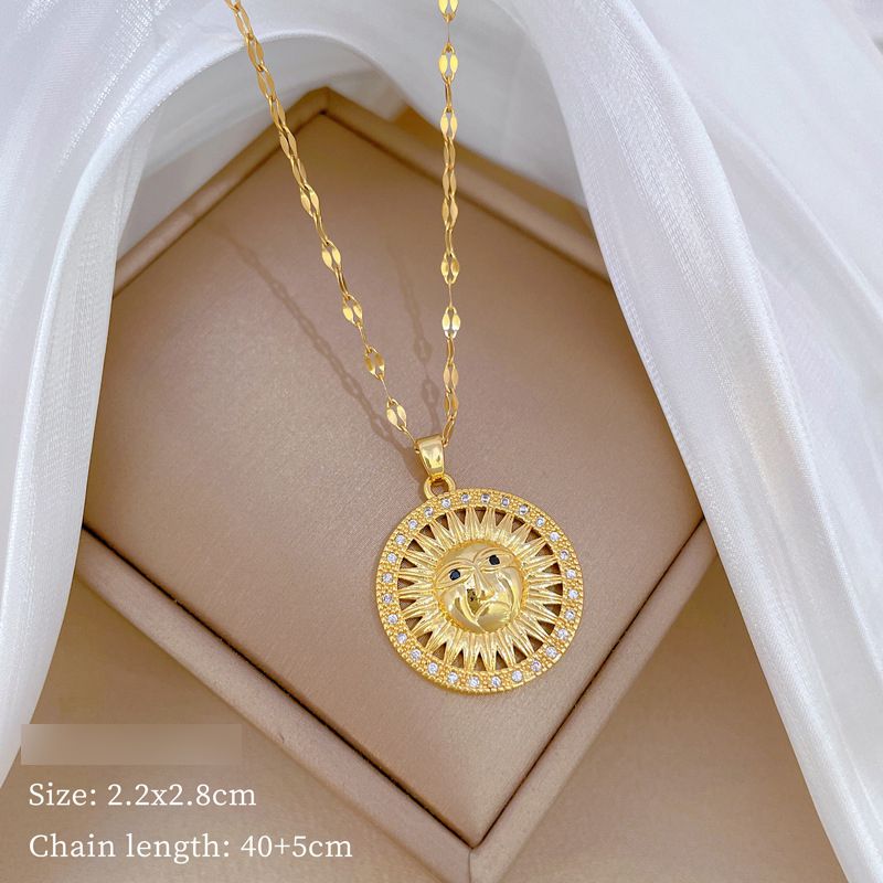 Fashion Gold Titanium Steel Diamond Sunflower Necklace