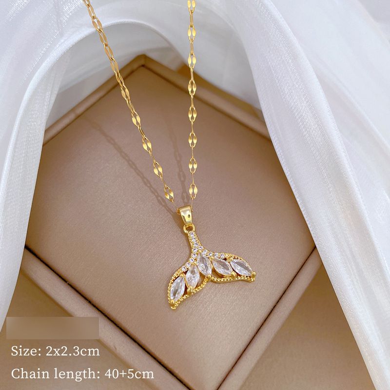 Fashion Gold Titanium Steel Diamond Fishtail Necklace