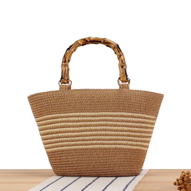 Fashion Beige (imitation Bamboo Handle) Straw Large Capacity Handbag