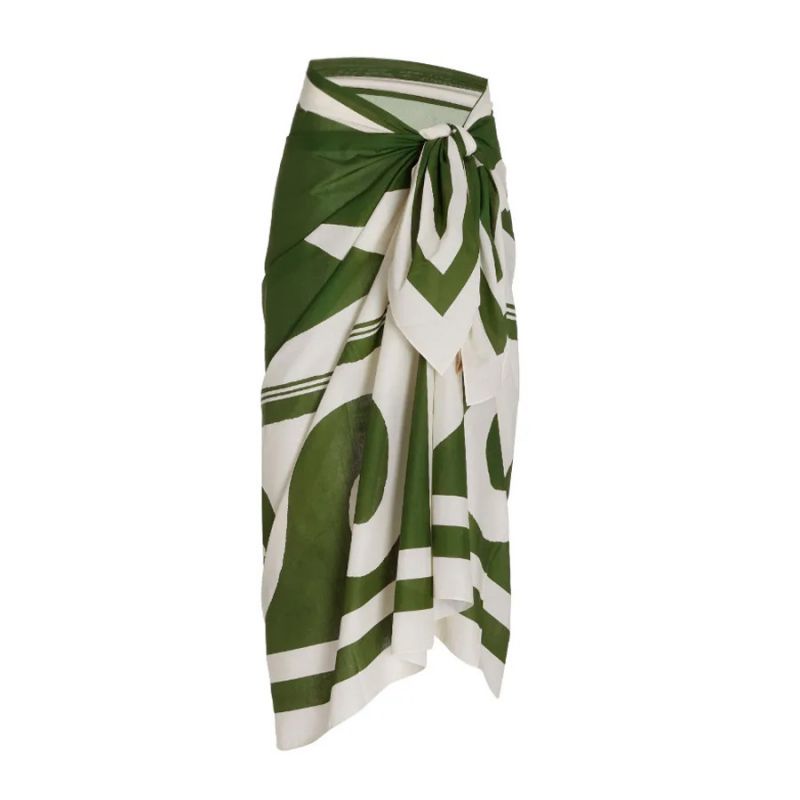 Fashion Green Skirt Polyester Printed Knotted Beach Skirt