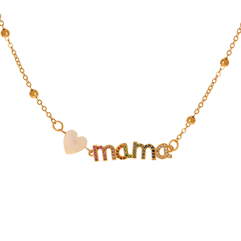 Fashion Gold Copper Inlaid Zircon Letter Mama Shell Love Pendant Bead Necklace