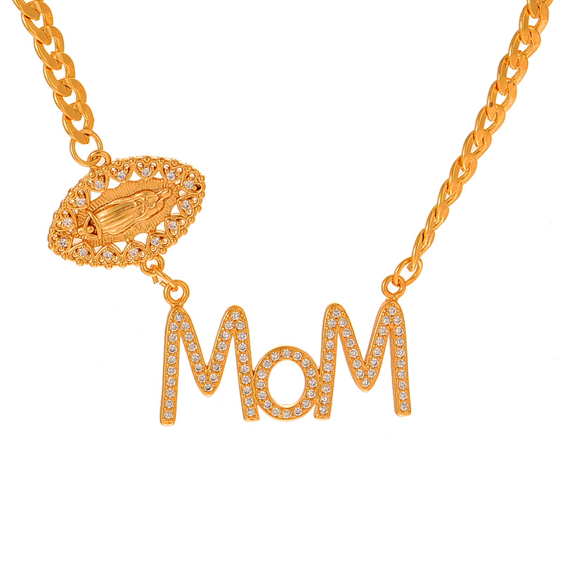 Fashion Gold Copper Inlaid Zircon Letter Mom Portrait Pendant Necklace