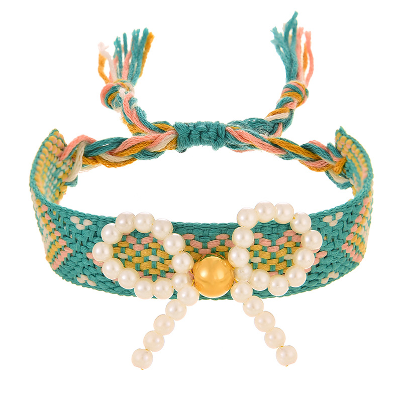 Fashion Color 7 Bow Pearl Woven Pattern Tassel Bracelet