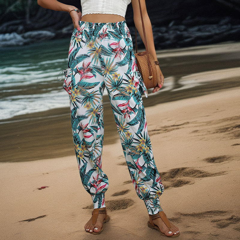 Fashion White Polyester Printed Straight Trousers