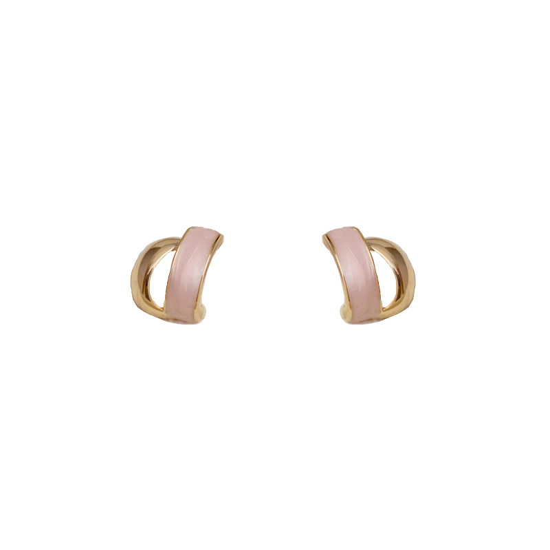 Fashion Pink-metal Oil-drip Half C-ring Earrings (thick Real Gold Plating) Metal Drip Half C Ring Earrings
