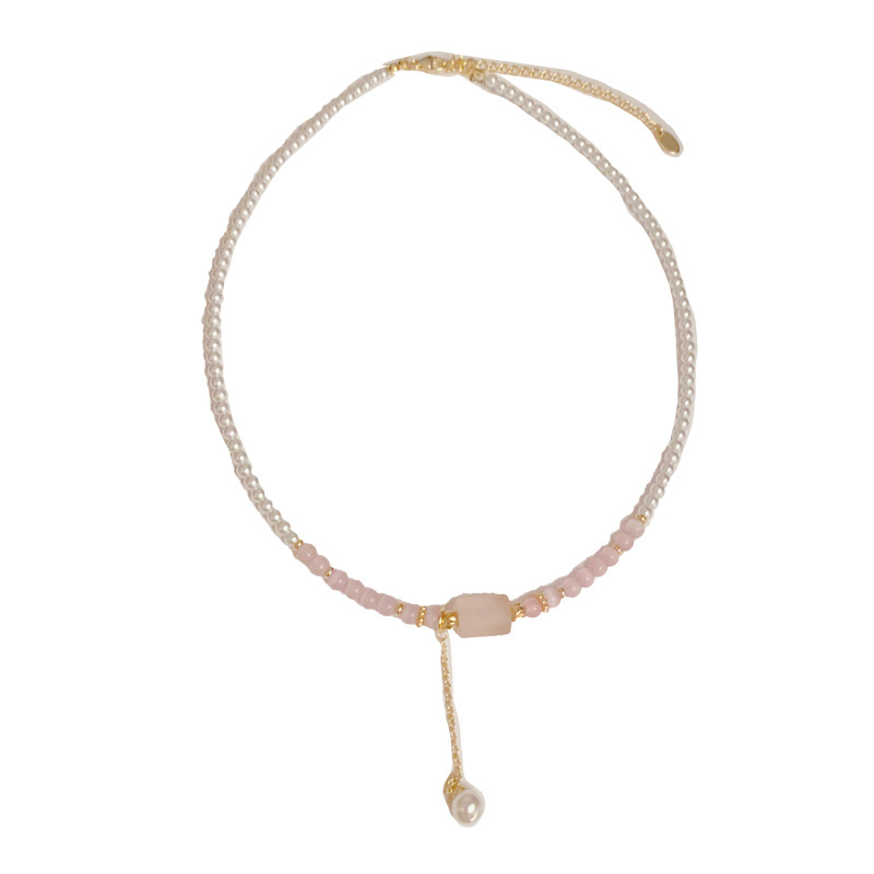 Fashion Pink Crystal Pearl Tassel Necklace (thick Real Gold Plating) Crystal Pearl Tassel Pendant Necklace