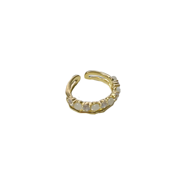 Fashion Zircon Cat's Eye Double-layer Open Ring (thick Real Gold Plating) Zirconia Cat's Eye Double Layer Open Ring