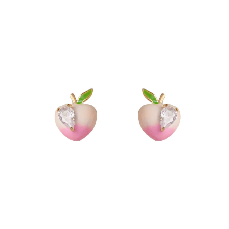 Fashion Pink Oil-drip Peach Earrings (thick Real Gold Plating) Oil-drip Peach Earrings