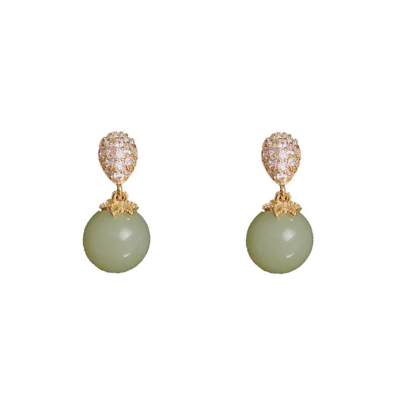 Fashion Zircon Drop-shaped Green Bead Earrings (thick Real Gold Plating) Zirconia Drop Bead Earrings