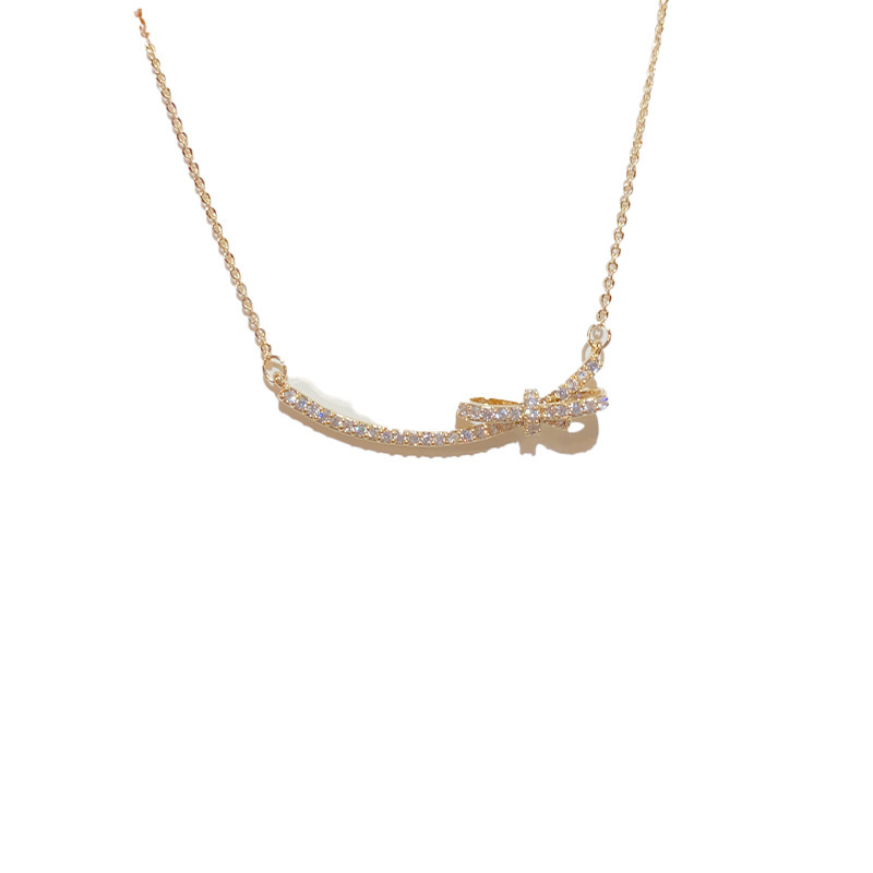Fashion Zircon Bow Necklace (thick Real Gold To Preserve Color) Zirconia Bow Necklace