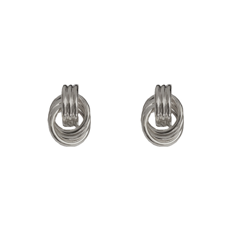 Fashion Silver-metal Geometric Circle (thick Real Gold Plating) Metal Geometric Circle Stud Earrings