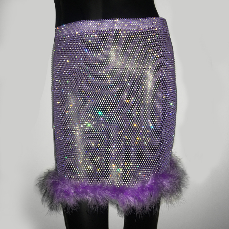 Fashion Purple Skirt Polyester Fishnet Plush Skirt Suit