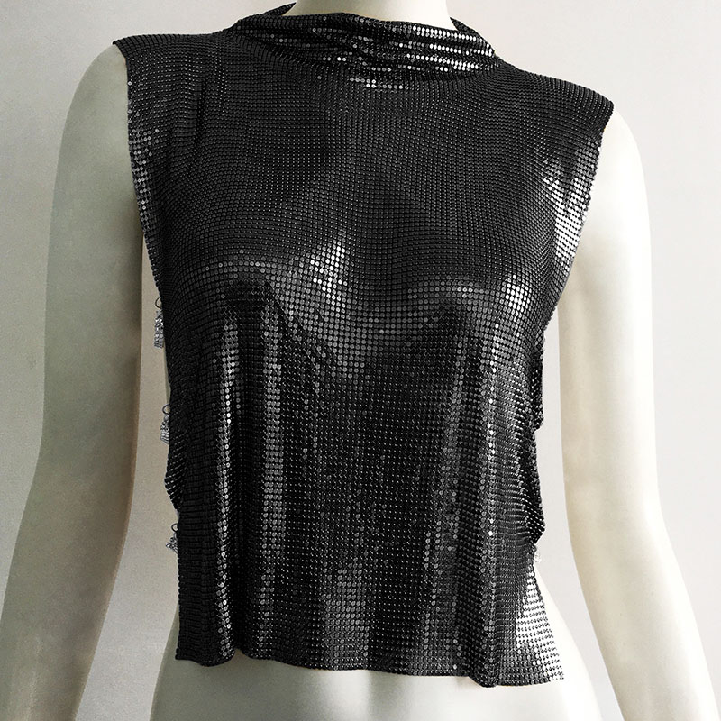 Fashion Black Style Two Metallic Sequin Vest