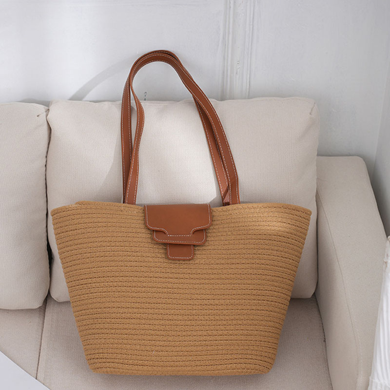 Fashion Leather Cover Woven Large Capacity Shoulder Bag