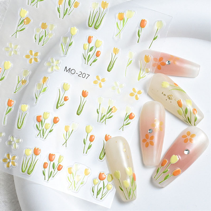Fashion Tulip Embossed Sticker Mo-207 Tulip Embossed Sticker 5d Nail Sticker With Adhesive Backing