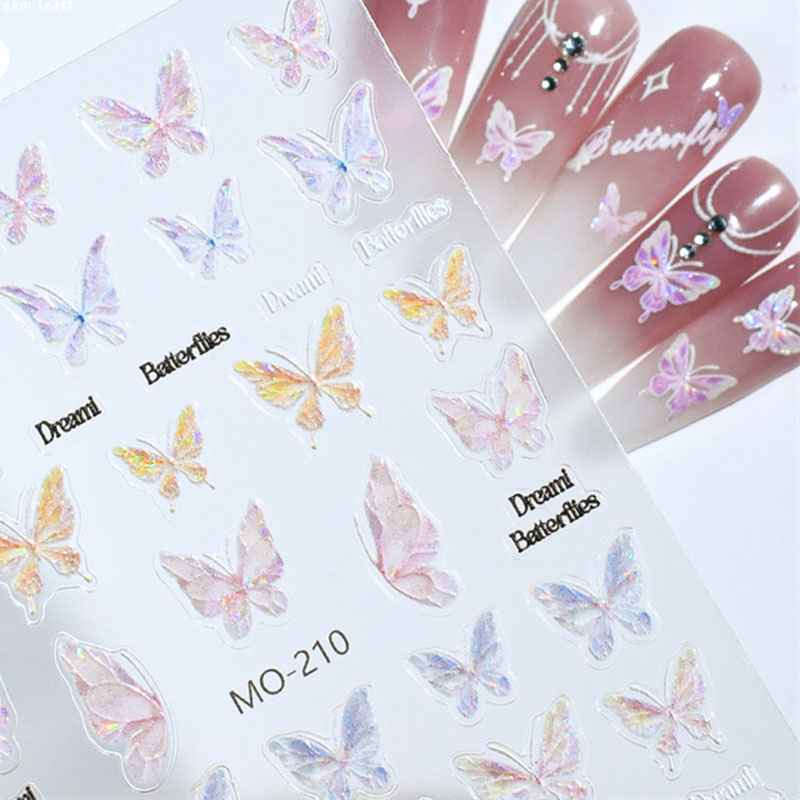 Fashion Shell Light Butterfly Sticker Mo-210 Shell Light Butterfly Sticker Embossed Laser Colorful Nail Sticker