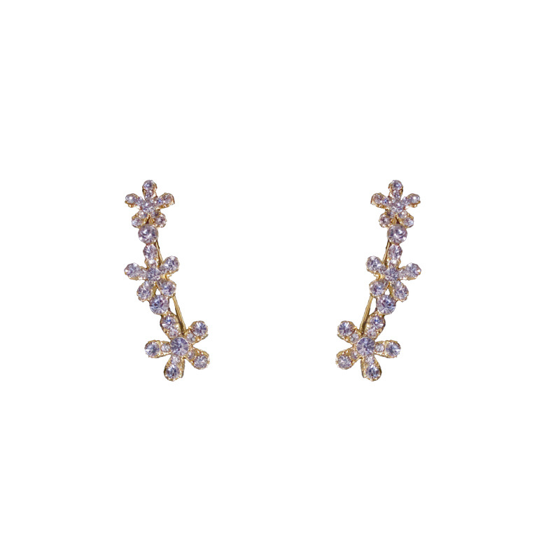 Fashion Zircon Purple Flower Integrated Ear Rows (thick Real Gold Plating) Zirconia Flower Integrated Stud Earrings
