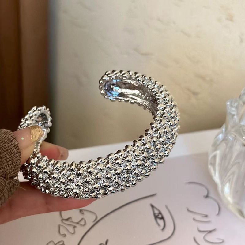 Fashion B Silver Metal Beaded Open Bracelet