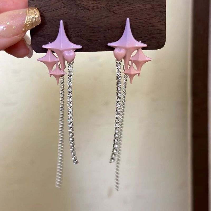 Fashion D Purple Leather Diamond Star Earrings