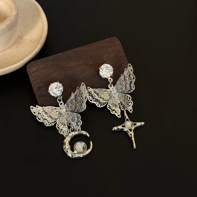 Fashion Silver Copper Diamond Star Moon Butterfly Earrings