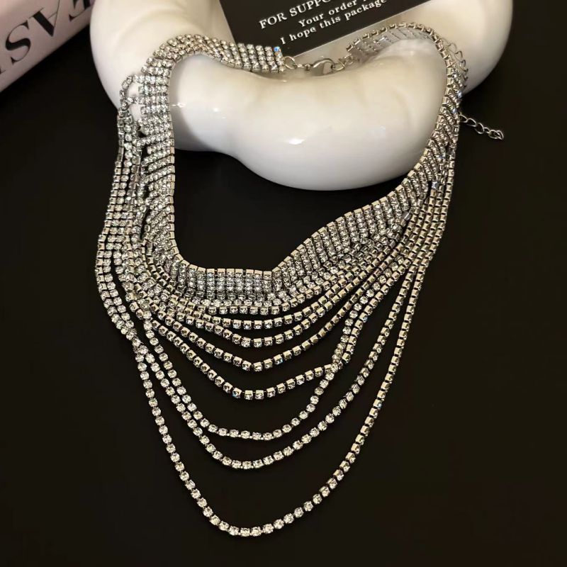 Fashion Silver Alloy Diamond Multi-layer Necklace