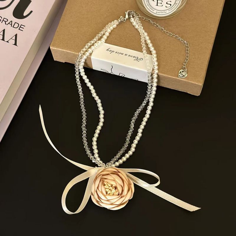 Fashion C Beige Necklace Fabric Flower Necklace