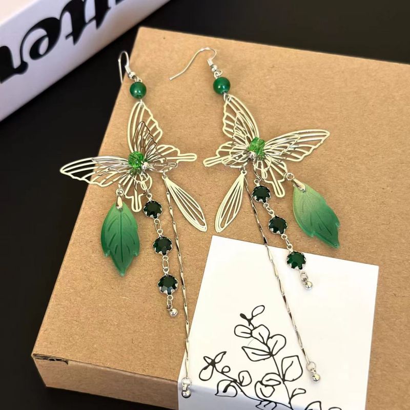 Fashion Silver Alloy Hollow Butterfly Leaf Earrings