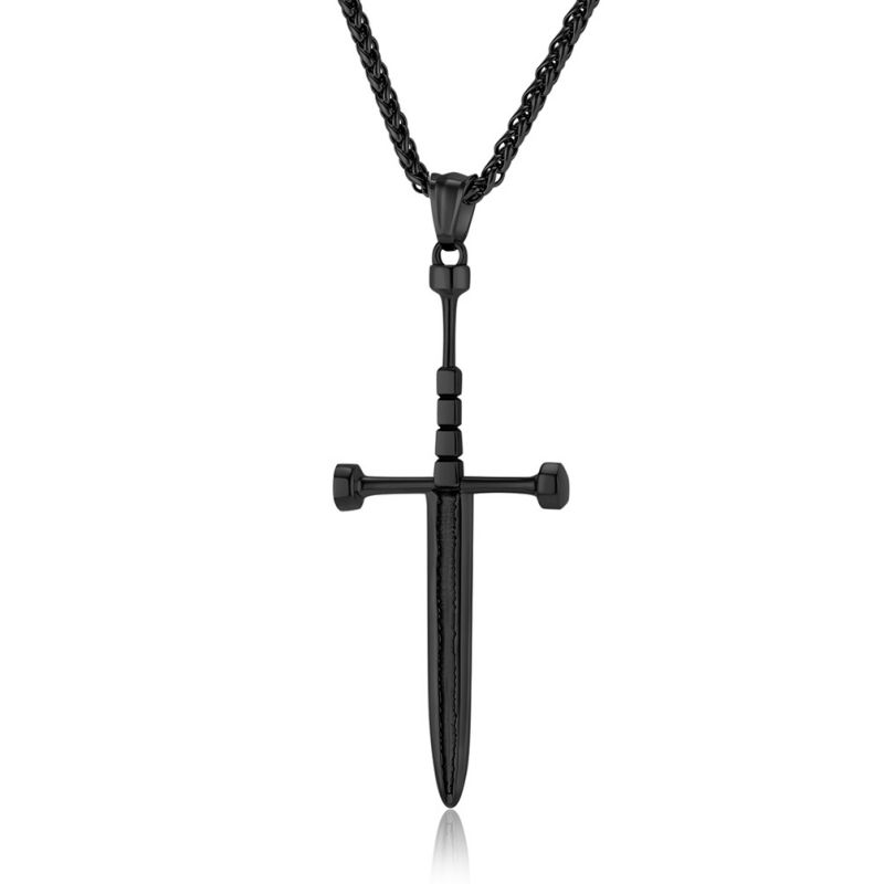 Fashion Black+pl002 Chain 3mm*60cm Stainless Steel Geometric Sword Necklace For Men