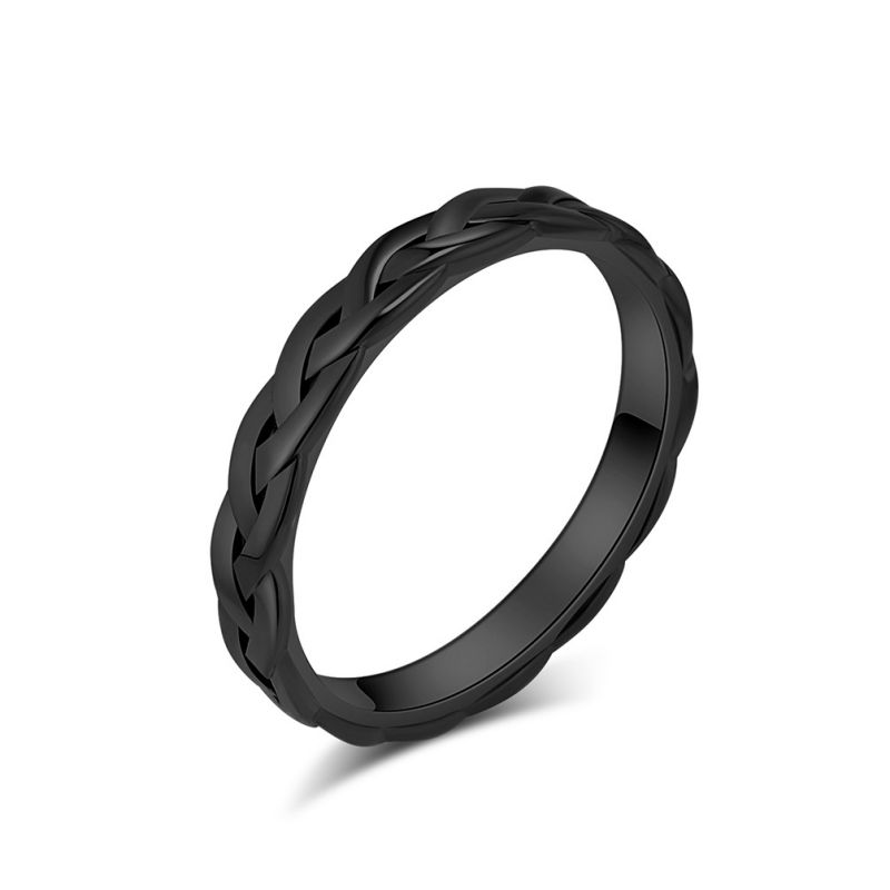 Fashion Black Titanium Steel Chain Braided Round Ring