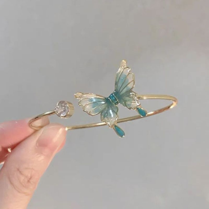 Fashion Gold Alloy Diamond Butterfly Open Bracelet