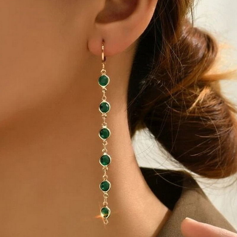 Fashion Green Alloy Diamond Round Tassel Earrings